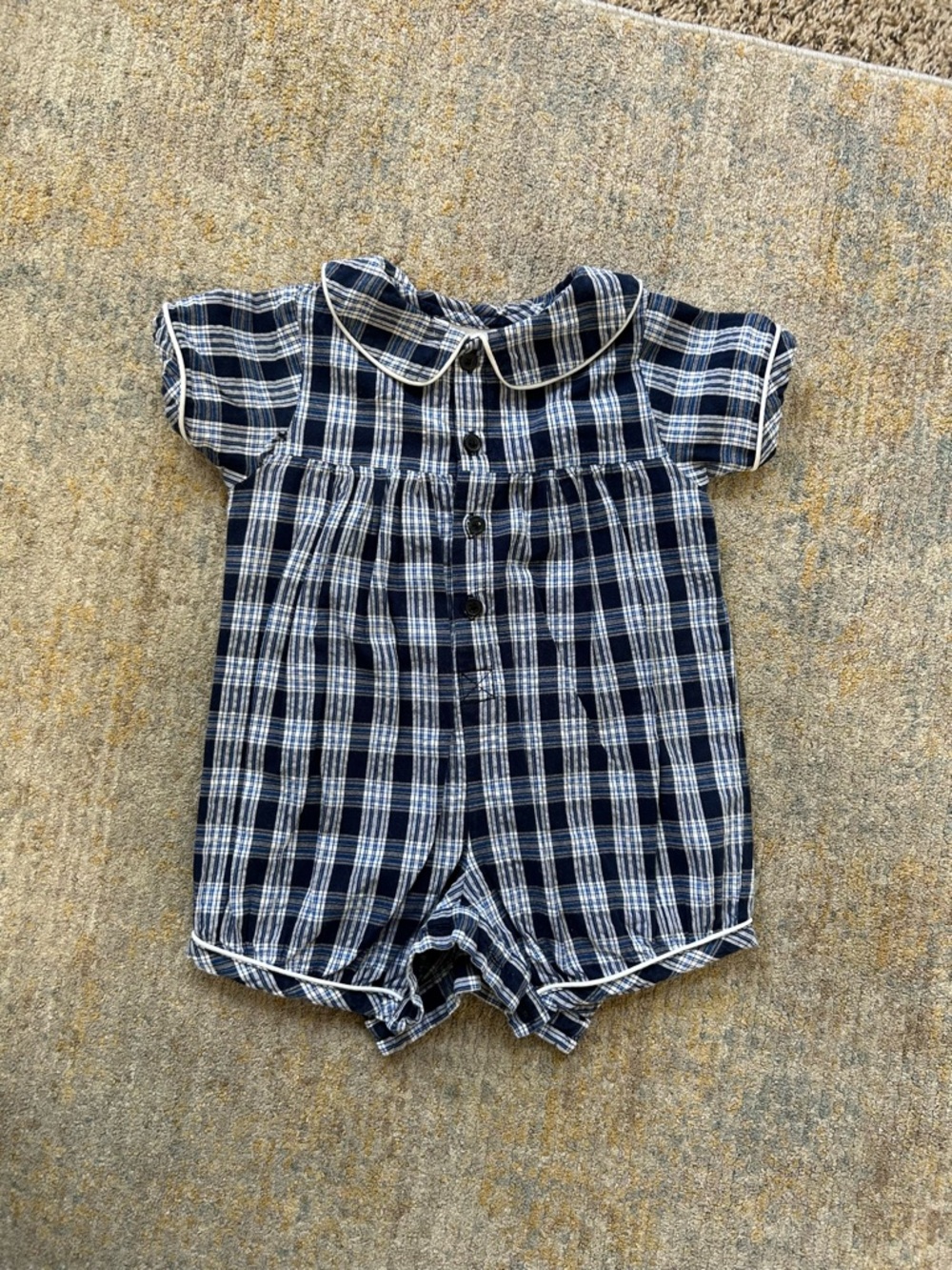 Rachel Riley Navy and White Plaid Infant Romper